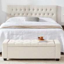 Otomana de 48 pulgadas con almacenamiento banco otomano de almacenamiento con bisagra de  banco tapizado de entrada con asiento para recámara sala de estar soporta hasta 350 - Grisclaro - Ver 8