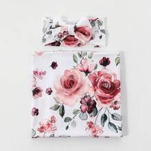 Receiving Blanket Headband Set Flower Print Baby Swaddle Blankets - 彩色 - 查看 2