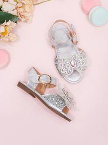 2026 New Girls Sandals, Children Princess Shoes With Rhinestone Bow, Little Girl Student Beach Shoes, Summer - Silver - View 2
