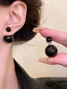 1 Đôi bông tai đính ngọc trai tối giản đa năng, món quà thanh lịch - màu đen - Xem 1