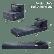 Sofá cama plegable 4 en 1 convertible con almohada cama plegable de espuma viscoelástica moderno sofá futón para sala de estar invitados/apartamentos gris oscuro - Gris-oscuro - Ver 3