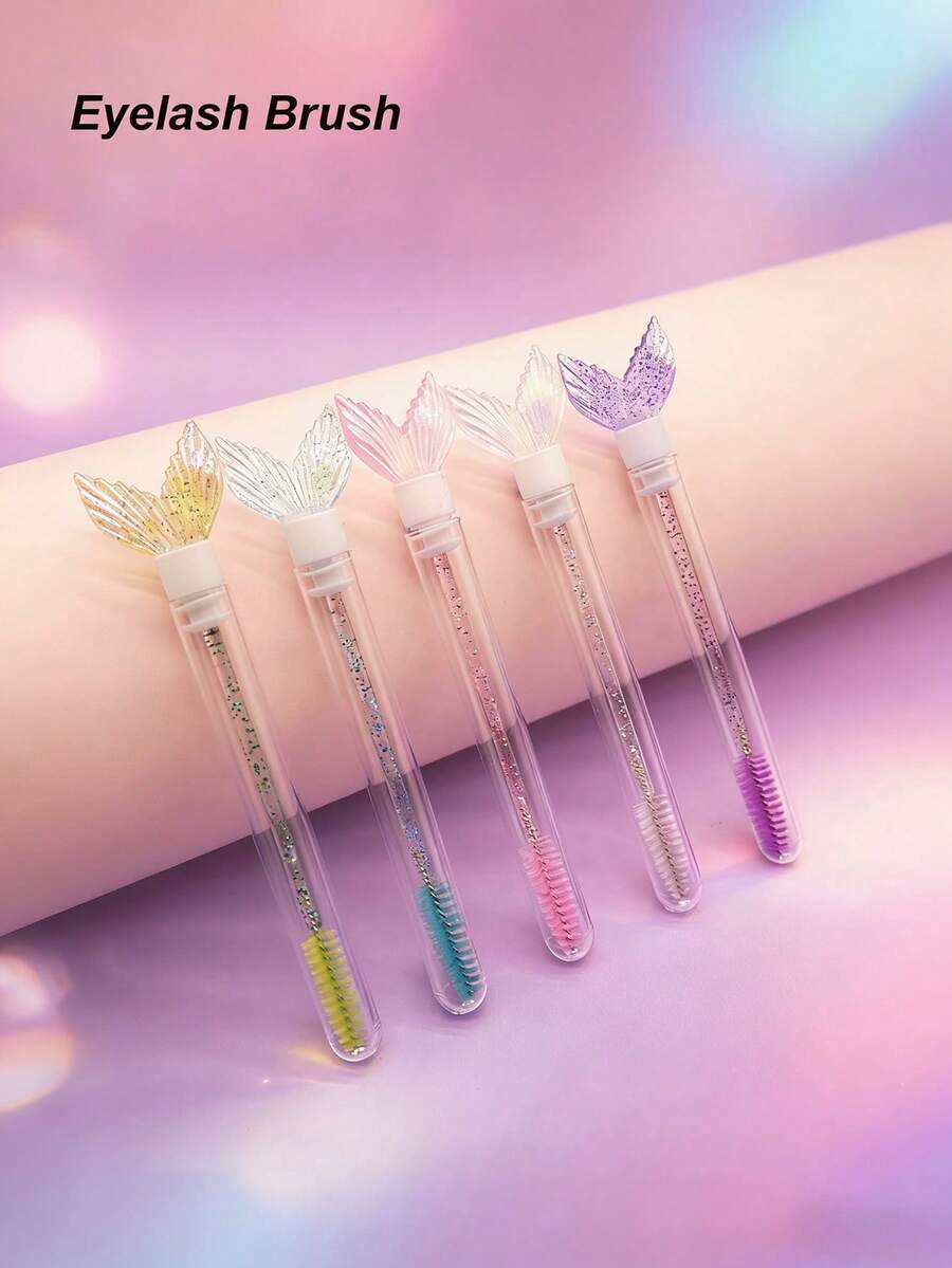 Bộ 1/2/3/5/7 chiếc cọ mascara hình đuôi nàng tiên cá hoạt hình dễ thương nhiều màu sắc, cọ kẻ lông mày, cọ chải mi, cọ trang điểm có ống đựng, đóng gói riêng lẻ, dụng cụ trang điểm du lịch. - Nhiều màu - Xem 1
