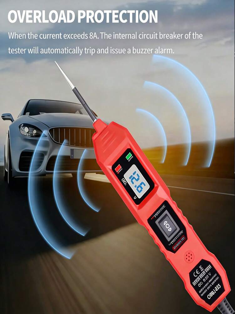 Probador de circuitos automotrices profesional: detector de arranque multifuncional con capacidad de interruptor de circuito para diagnóstico integral del sistema eléctrico, probador de sistemas eléctricos | Herramienta de prueba de precisión | Funcionalidad de pantalla digital, probador de circuitos, sin batería - Rojo - Añade 5