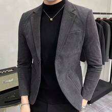 Must-Have For Handsome Guys! Men's Suit Jacket, Comfortable Casual Corduroy Suit, Slim Fit Retro Casual Warm Suit Jacket, Suitable For Business Daily Banquets - Xám - Xem 1