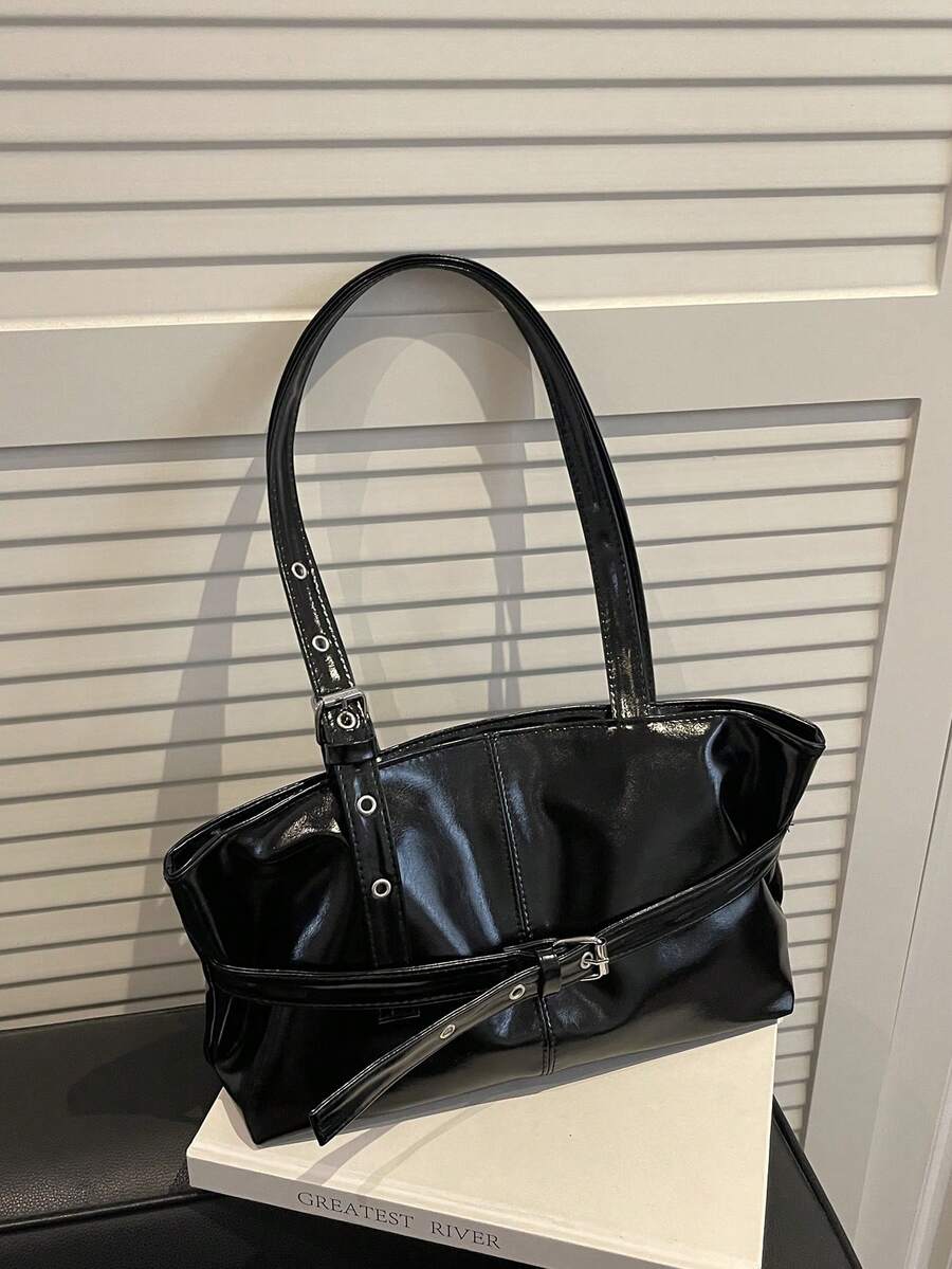 韩版时尚简约通勤手提包，新款个性化时尚大容量手提包，优雅单肩包 - 黑色 - 查看 1