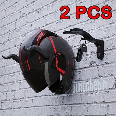 2pcs Wall Mounted Motorcycle Display Rack Holder And Hat Storage Hooks, Durable Storage For Jackets, Towels And Motorcycle Accessories