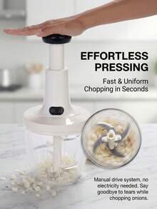 1 Manual Push-Button Food Chopper, 900ml Capacity, Garlic And Onion Crusher, Fast Vegetable Cutter, Meat Grinder, Kitchen Tool, No Electricity Required. - Black and White - View 1