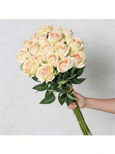 1/5/10pcs Champagne Faux Velvet Roses, Champagne Rose Bouquet, Long Stem Silk Roses, Bridal Bouquet, Valentine's Day Bouquet, For Home Decor, Room Decor, Garden Decor, Wall Decor, Indoor Outdoor Decor, Bedroom Decor, Wedding Decor, Tabletop Decor, Christmas Decor, Party Decor, Halloween Decor, Birthday Decor, Autumn Decor