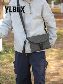 男士可调节肩带方形单肩包，轻便旅行必备，夏季休闲尼龙斜挎包，男士、青少年、通勤、户外、骑行、上学、街头时尚个性化礼物，黑色 - 黑色 - 查看 1