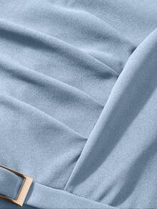 Women's Elegant V-Neck Ruffle Hem Solid Color Dress, Asymmetric/Irregular Midi Dress For Elegant Occasions, Weddings, Office, Daily Wear, Spring/Summer - Baby Blue - View 8