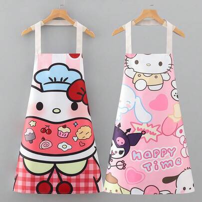 Cute Cartoon Pink Apron, Waterproof And Oil-Proof, Suitable For Kitchen, Home, Catering, Lovely Cartoon Design, For Women