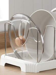 1 Set Adjustable & Expandable Kitchen Organizer Rack - White Metal Pot Lid Holder, Extendable Utensil Drying Rack, For Storing Plates, Bowls & Cookware, Space-Saving Design, Non-Slip Feet, Easy Tool-Free Installation, Multi-Functional Kitchen Storage Solution, Ideal For Small Kitchens & Apartments - Multicolor - View 7