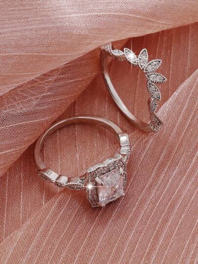 2 piezas Juego de anillos de pareja clásicos personalizados con incrustaciones de circonita cúbica brillante, adecuados para uso diario y ocasiones importantes, regalo perfecto para festivales, aniversarios, compromisos, bodas, cumpleaños