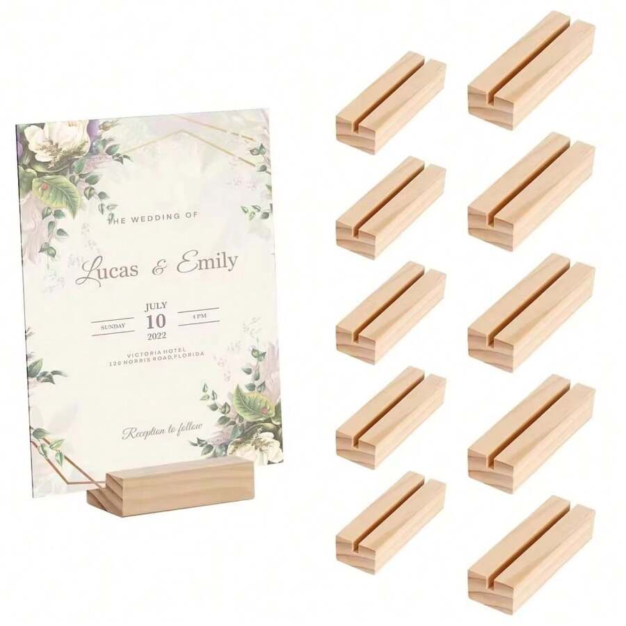 10/20Pcs Wooden Card Holder Wooden Photo Card Stand Display Shelf For Wedding Reception Home Party Decoration - 6.5*3*1.5cm - View 1