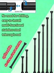 1pc Super Long Stainless Steel Telescopic Rod, Curtain Rod, Door Curtain Rod, Wardrobe Rod, Shower Curtain Rod, Tension Rod, Drying Rack, Curtain Pole, Wardrobe Hanging Rod, Extendable Rod, Laundry Drying Rod, Rod Bracket, Kitchen Organizer Rod, Black Room Divider, Spring Curtain Rod, Spring Shower Curtain Rod, No Drilling Required, Adjustable Bathroom Divider Spring Rod, Adjustable Black Shower Curtain Rod - Shower Curtain Rod - View 19