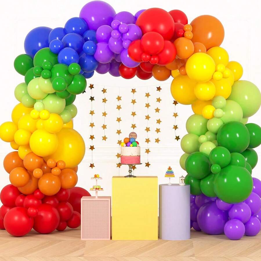 112 buc baloane curcubeu colorate ghirlandă arc kit, baloane din latex culori asortate pentru petrecere de ziua de naștere copil duș nuntă mireasă aniversare decorare - Multicolor - Vizualizare 1