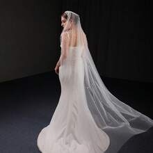 1pc Handmade Beaded Faux Pearl Bridal Veil With Trailing, Wedding Ceremony Accessory - Multicolor - View 3