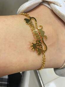 1pc Customized Personalized Heart Crown Name Anklet, Custom Anklet, High Quality Cuban Chain, Stainless Steel Jewelry, Customized Name Anklet, Customized Jewelry, Customized Items, Customized Christmas Gift, Halloween Jewelry, Anniversary Gift, Birthday Gift, Personalized Gift Suitable For Family And Friends - Multicolor - View 5