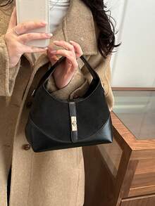 时尚休闲小众女士手提包，新款通勤时尚简约方形包 - 黑色 - 查看 2