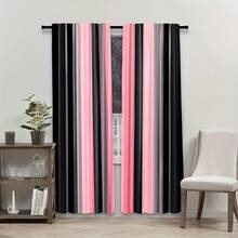 2D Flat, 2D Printing 2pcs, Elegant Black & Pink Gradient Curtains - Polyester, Light Filtering Rod Pocket Drapes For Bedroom, Living Room, Office - Semi-Transparent, Fashionable Home Decor With Sleek Black Rods, Office Window | Modern Curtains |, Dec - 2pcs - 查看 5