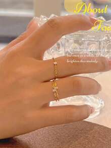 1枚S925纯银极简镂空链扣方形戒指，百搭时尚精致几何指节/中指戒指，女士款 - 方形 - 查看 5