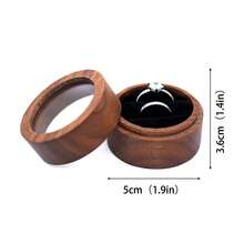1 Piece Of Personalized Walnut Ring Box, With A Transparent Acrylic Protective Cover, Round Wedding Ring Box, Ring Box With Two Recesses - Multicolor - View 2