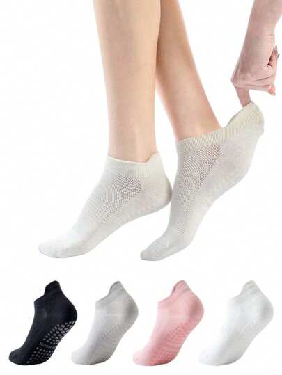 3双装，女士防滑普拉提袜，带防滑颗粒，瑜伽赤脚锻炼防滑运动袜，芭蕾舞袜