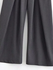 Pleated Striped Flared Pants, High-Waisted Slimming Draping Commuter Wide-Leg Trousers Spring - Grey - View 8