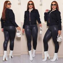 Jaqueta jeans Feminina Multicoloridas 100% Algodão - Preto - Visão 6