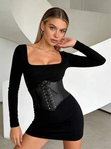 1条女士弹力腰带，多功能装饰腰带，黑色，洛丽塔风格外穿腰带 - 黑色 - 查看 11