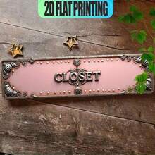 2D Piatto - Un cartello in ferro multifunzionale con titolo in inglese "Closet Pink Gray Silver Floral Swirl", adatto per varie posizioni come bar, soggiorni, sale da pranzo, hotel, camere, ristoranti, uffici, garage, ecc. - multicolore - Visualizzare 3
