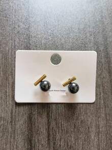 时尚小巧的一体式珍珠耳钉，925纯银针，18K镀金，简约优雅百搭耳环 - 灰色 - 查看 8