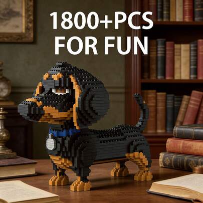 1300+Pcs Cartoon Pet Dog Schnauzer, Dachshund, Husky Building Block Set, Birthday Gift, Room Decor, Imagination Inspiring, Create Your Companion