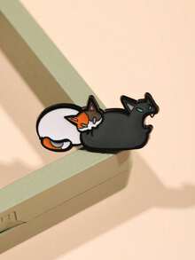 1pc Cute Cartoon Animal Brooch, Adorable 2 Cats Metal Badge Decoration For Student Uniform, Backpack - Multicolor - View 7