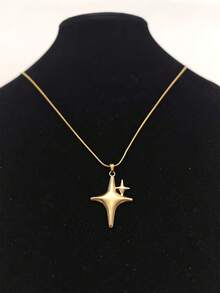 1件奢华18K镀金不锈钢双星吊坠项链，男女皆宜日常佩戴，小众奢华之选 - 彩色 - 查看 2