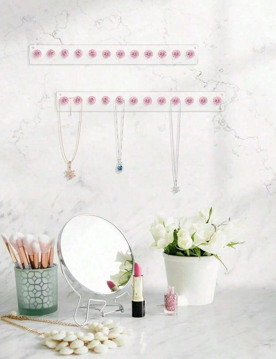 Necklace Holder Pink, Acrylic Necklace Hanger Wall Mount, Hanging Necklace Organizer, Jewelry Hooks For Necklaces, Bracelets, Chains - 彩色 - 查看 1