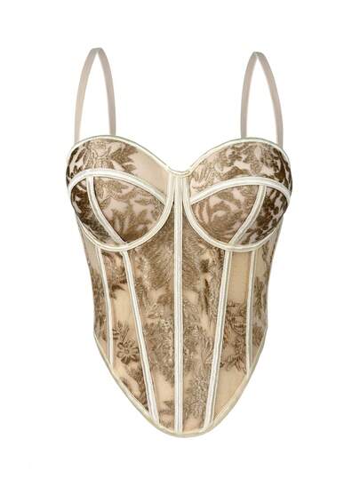 Áo tank top nữ kiểu corset thêu hoa có dây lưới, thanh lịch, sang trọng, thích hợp mặc ngoài trời hoặc dạo phố.