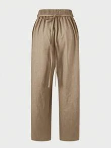Quần dài ống rộng thanh lịch dành cho nữ, chất liệu polyester. - Màu Khaki - Xem 4