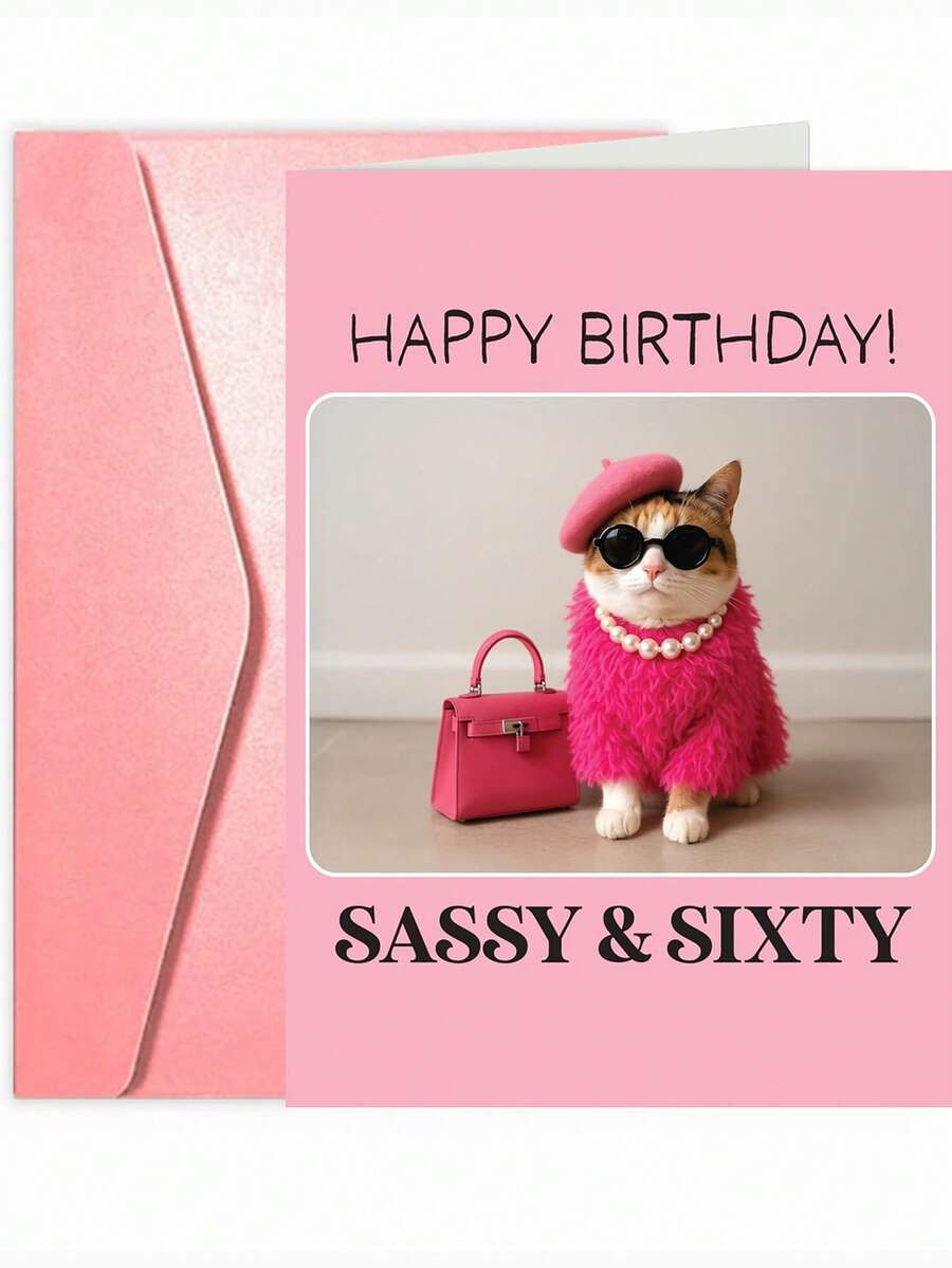 60th Birthday Card - Playful Cat - Gifts For Ladies, Girls, Best Friends, Best Friends, Glasses Wearing Cat, Wonderful Pets - Multicolor - View 1