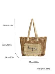 Summer Straw Beach Bag, Large Capacity Tote Bag, Grocery Basket, Handbag, Vacation Style, Simple & Versatile, Multi-Pocket Design, Suitable For Dresses, Shopping, Travel, Storage, Wicker Bag - Khaki - View 5