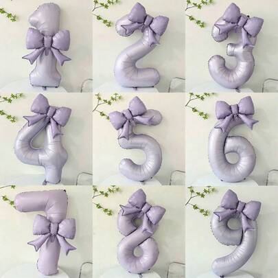 2 Stück 40 Zoll cremefarbene lila Zahlenballons Set, kleine lila Schleifen Folienballons geeignet für Jahrestag, Überraschungsparty, Geburtstagsdekoration