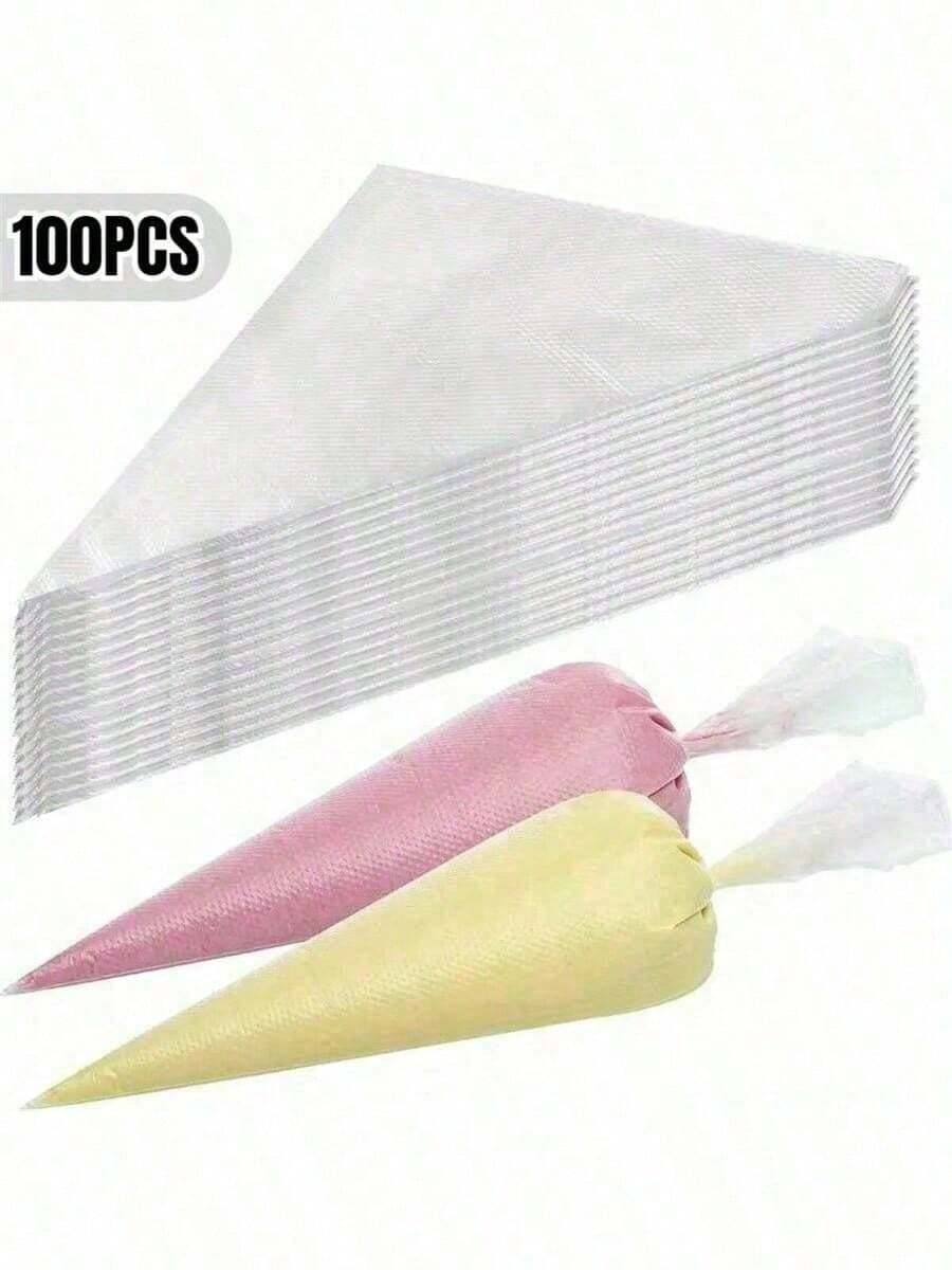 100pcs Disposable Piping Bags For Cake Decorating - Perfect For Icing, Frosting & Cookies - Essential Baking Tools & Kitchen Accessories Back To School, Kitchen Essentials, Cake Supplies, Piping Bags - Trong sáng - Xem 1