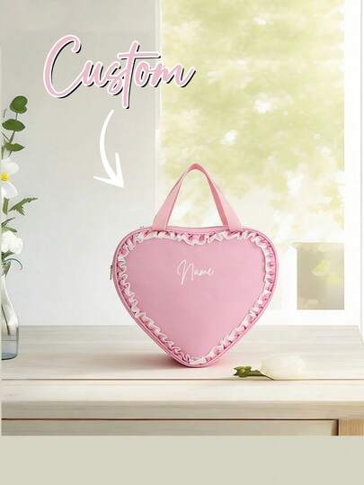 This Customized Bag Is Uniquely Fashionable And Sweetly Cute, Featuring A Princess-Style Heart-Shaped Lace Trim Design. It Is Designed To Be Durable, With A Zipper Closure And An Adjustable Shoulder Strap. It Is Very Suitable For Young Ballet Dancers For Daily Use, Going To School, And Traveling.