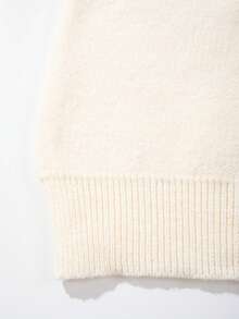 Autumn/Winter New Solid Color Slouchy Elegant V-Neck Cardigan Jacket, Minimalist Casual College Style Long Sleeve Knit Sweater Top - Apricot - View 11