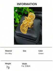 1pc Fashionable Women's Gold Hollow Carved Ring Jewelry, Suitable For European, Middle Eastern, Dubai, Bride Wedding Party Dress Accessories, Date, Valentine's Day, Mother's Day, Holiday Gift, Copper Ring - Yellow Gold - View 19