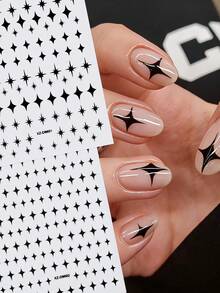 6pcs Black Star Nail Art Stickers Set - 3D Self-Adhesive Mixed Starburst, Alphabet & Star Nail Decals Gifts For Women Girls - 6sheets,Y2K Gothic Punk Style, Waterproof Nail Decoration For Acrylic Nails, DIY Manicure Accessories For Nail Salon & Home Use - Multicolor - View 3