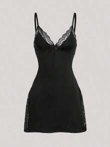 2 Pieces Of Lace Bow Decoration Romantic Side Camisole Vest Pajamas - XXL - 查看 7
