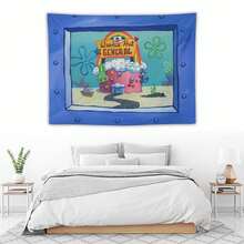 1PC Animation Cute Cartoon Wall Decor Tapestry, Sponge Theme Wall Hanging Bohemian Wall Tapestries Home Decor, Bedroom Decor, Room Wall Hanging, Tapestry, Wall Tapestry - 1PC - Xem 6