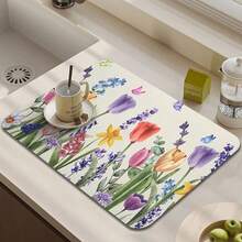 1pc Herb Printed Absorbent Mat, Kitchen Countertop Draining Pad, Bathroom Vanity Cup Coaster, Toilet Anti-Slip Pad, Kitchen & Bathroom Accessories - Multicolor - View 5