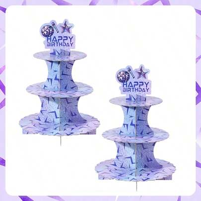 1/2 chiếc giá đỡ bánh giấy 3 tầng chủ đề K-POP/Anime màu tím hình tia chớp - Thích hợp trang trí tiệc sinh nhật chủ đề K-Pop/Hallyu, giá đỡ bánh thiết kế tia chớp màu tím cho tiệc âm nhạc và trang trí sinh nhật, giá đỡ bánh giấy màu tím, vật trang trí trung tâm, giá đỡ bánh sinh nhật.